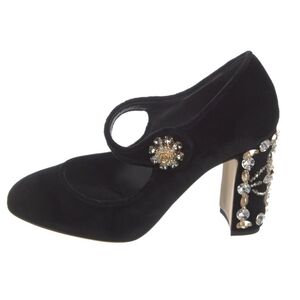 DOLCE & GABBANA Velvet Suede Crystal Embellishments Mary Jane Pumps  38.5